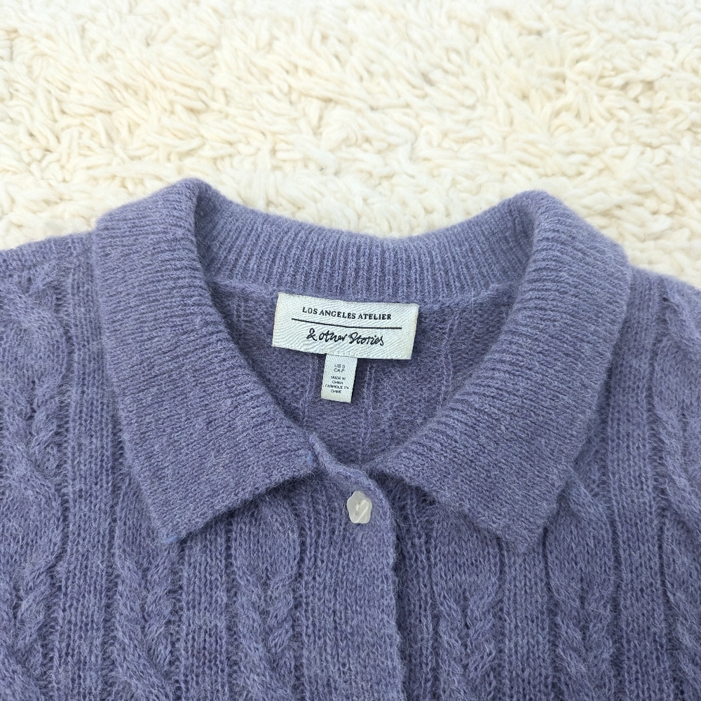 & Other Stories Purple Floral Button Alpaca Blend Cable Knit Cardigan - Picture 5 of 6